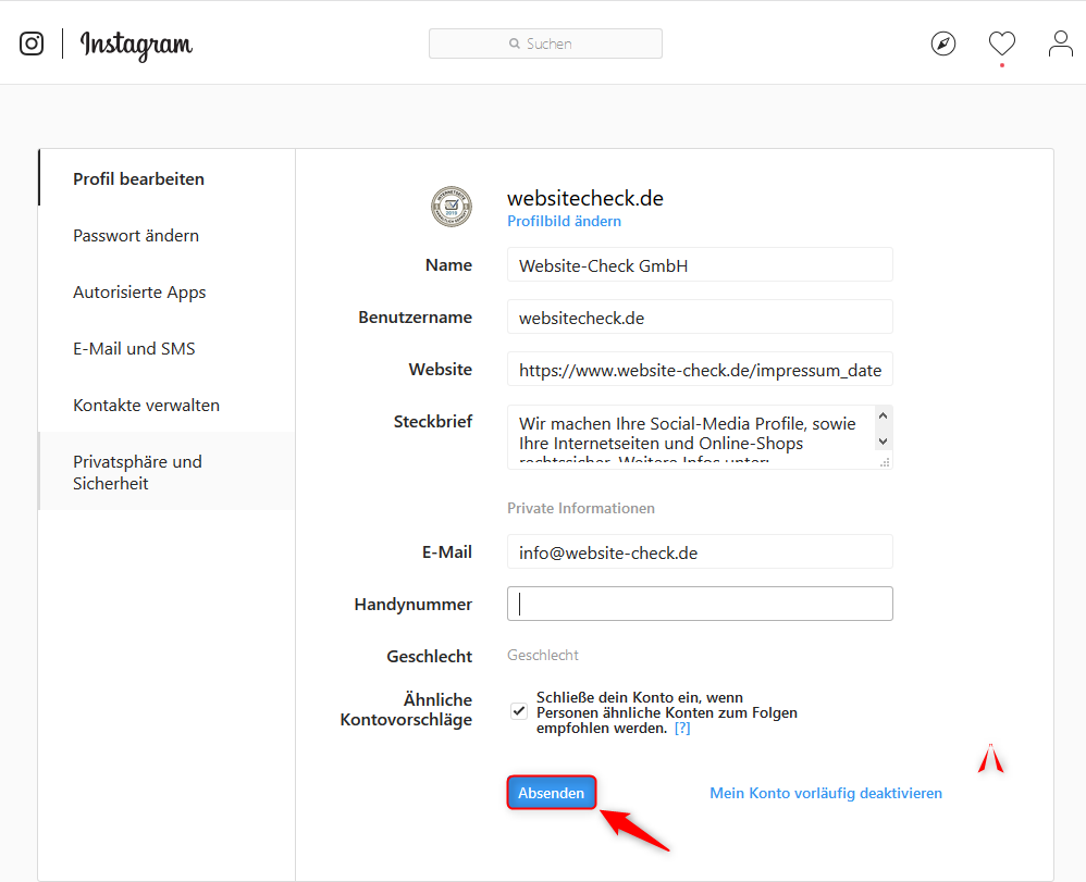 Anleitung Datenschutzerklarung Und Impressum Auf Instagram Einbinden Website Check De Anleitung Datenschutzerklarung Und Impressum Auf Instagram Einbinden Website Check De